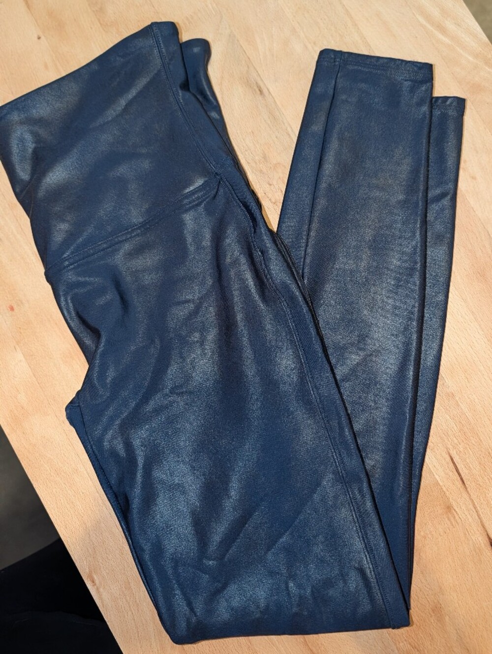 Spanx High-Waist Navy Faux-Leather Women’s Leggings Active Gym Shapewear